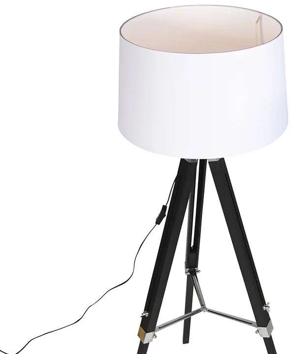 Candeeiro de pé tripé preto com cúpula 45cm linho branco Industrial,Retro