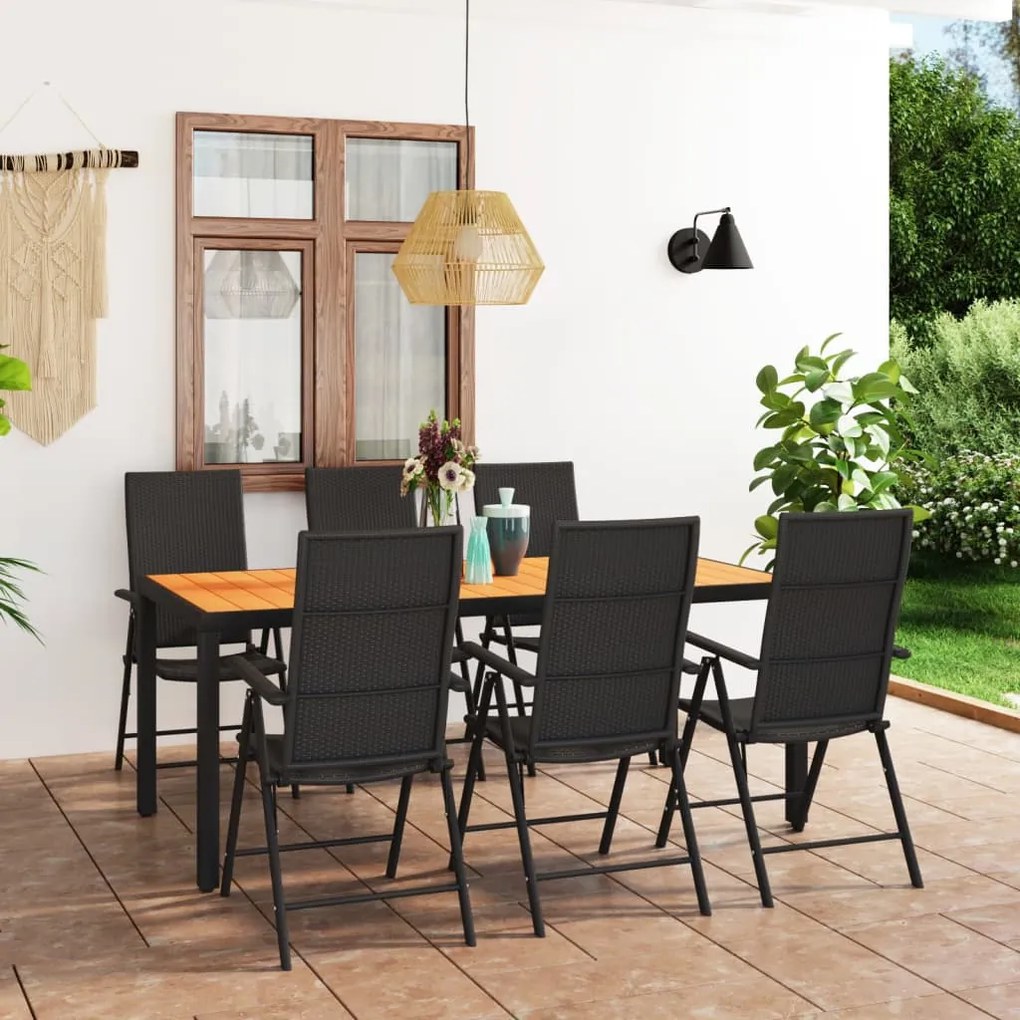 vidaXL 7 pcs conjunto de jantar para jardim preto e castanho