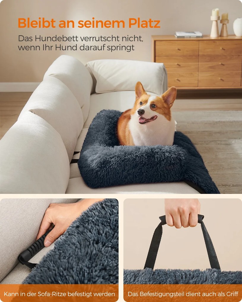 Cama para cães para o sofá L, de pelúcia, 95 x 85 x 16 cm, cinzento escuro