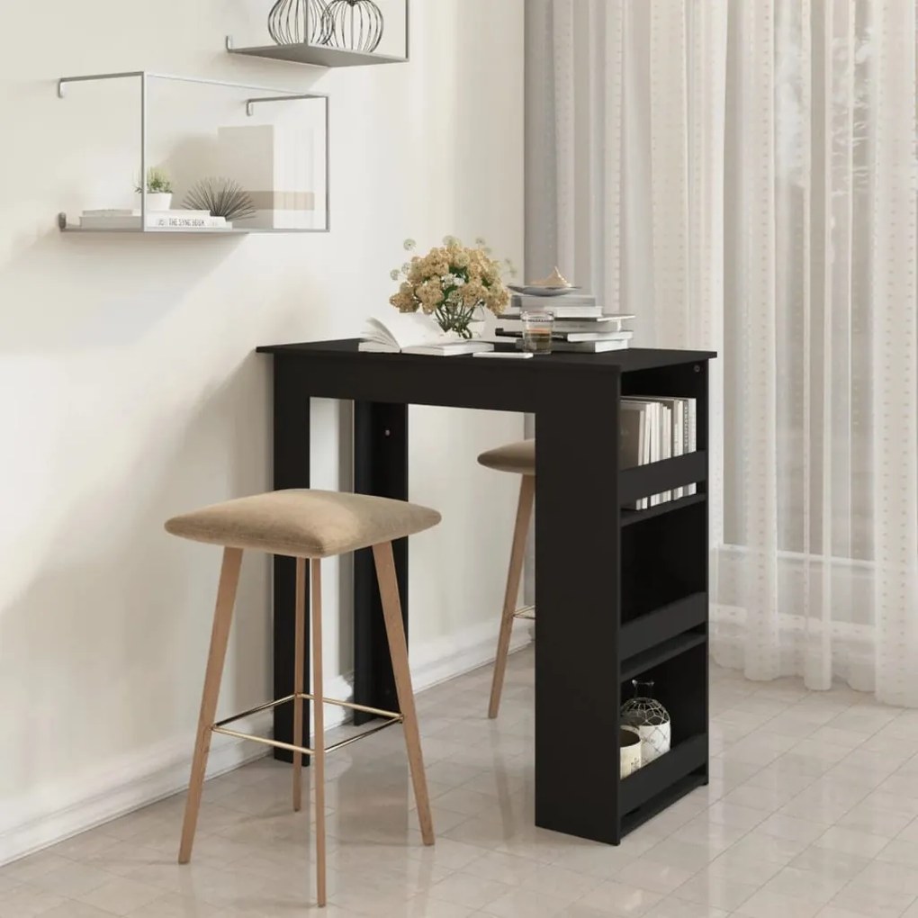 809468 vidaXL Mesa de bar prateleiras 102x50x103,5cm aglomerado preto