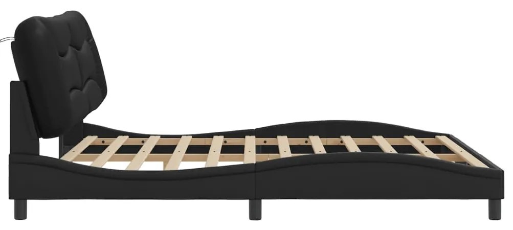 Estrutura de cama c/ cabeceira 180x200cm couro artificial preto