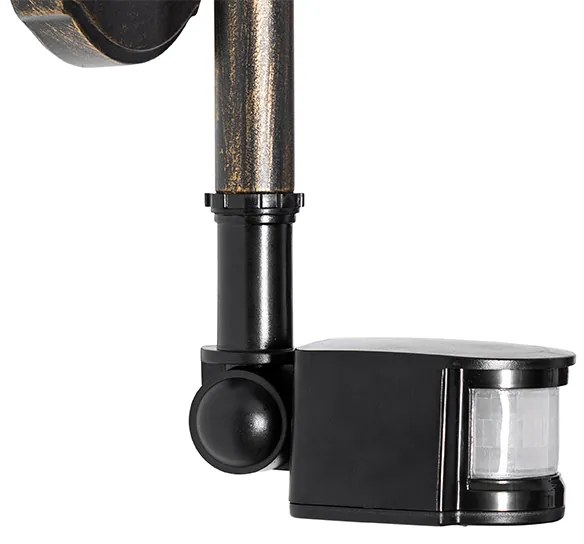 Candeeiro de parede exterior dourado antigo IP44 com sensor de movimento - Daphne Clássico / Antigo