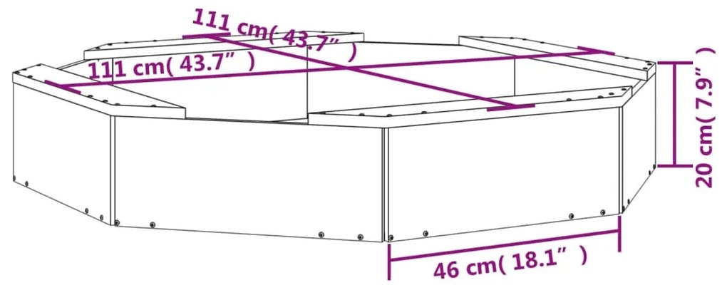 Caixa de areia octogonal com assentos pinho maciço branco