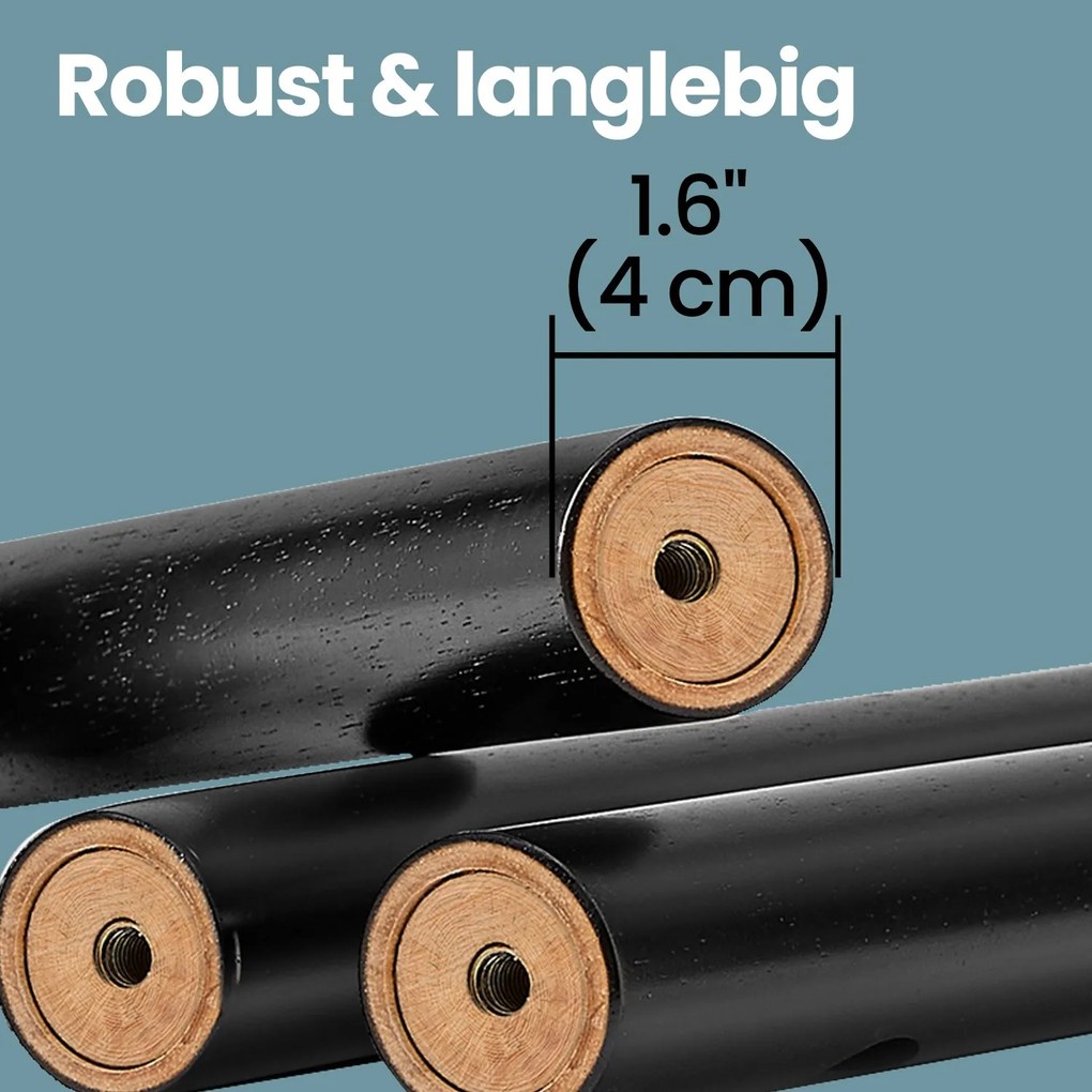 Cabideiro em madeira maciça 30 x 30 x 175 cm preto