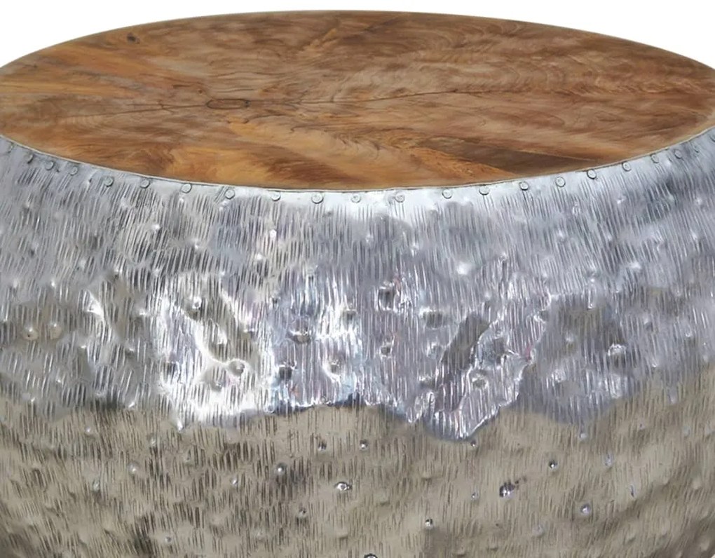 Mesa de centro em teca e alumínio 60x60x30 cm