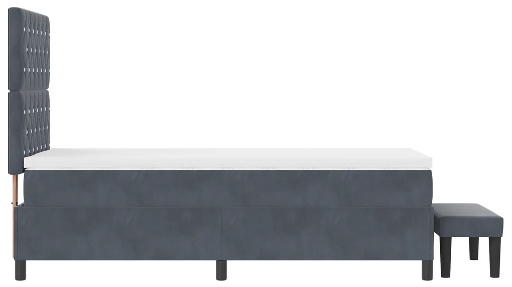 Cama Box Spring com Colchão & Banco Cinza Escuro 90x190 cm Veludo