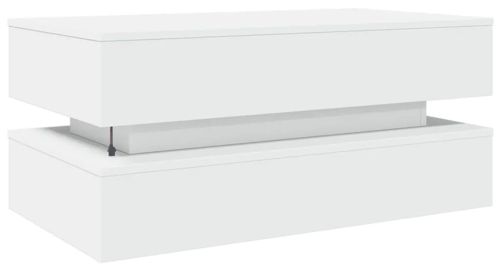 Mesa de centro com luzes LED 90x50x40 cm branco