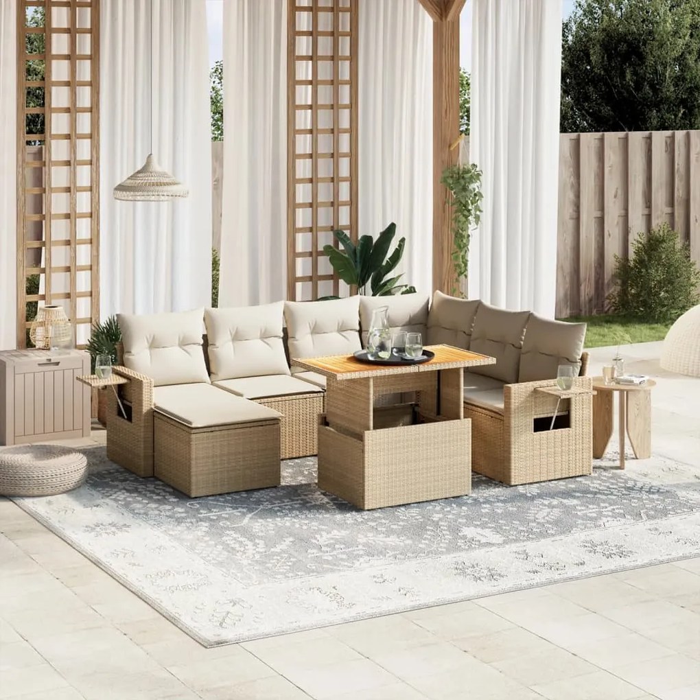 vidaXL 8 pcs conjunto de sofás p/ jardim com almofadões vime PE bege