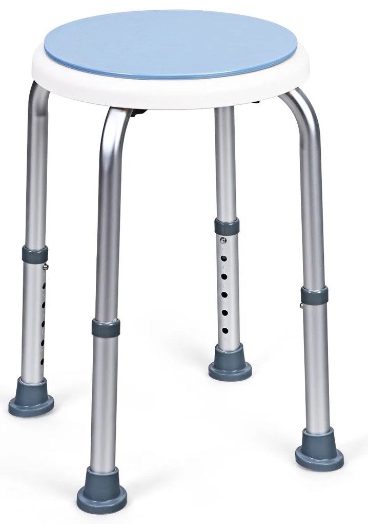 Banco giratório para banho com altura ajustável e rodas giratórias de 360 °.em alumínio e antiderrapante. Suporta até 120 kg.