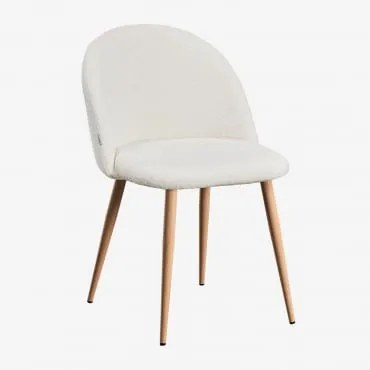 Cadeira De Jantar Estofada Em Tecido Bouclé Kana Deluxe Madeira Natural & Caracóis Blanco - Sklum