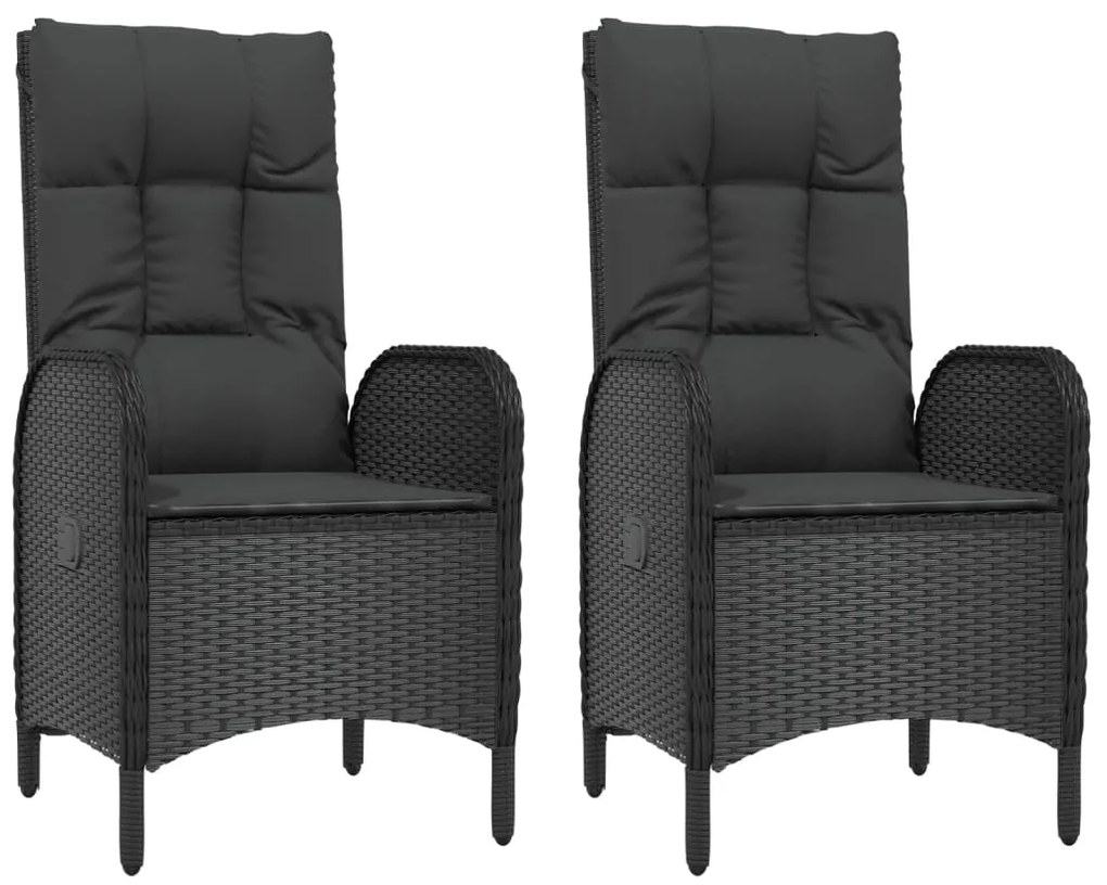 3 pcs conjunto de jantar p/ jardim c/ almofadões vime PE preto