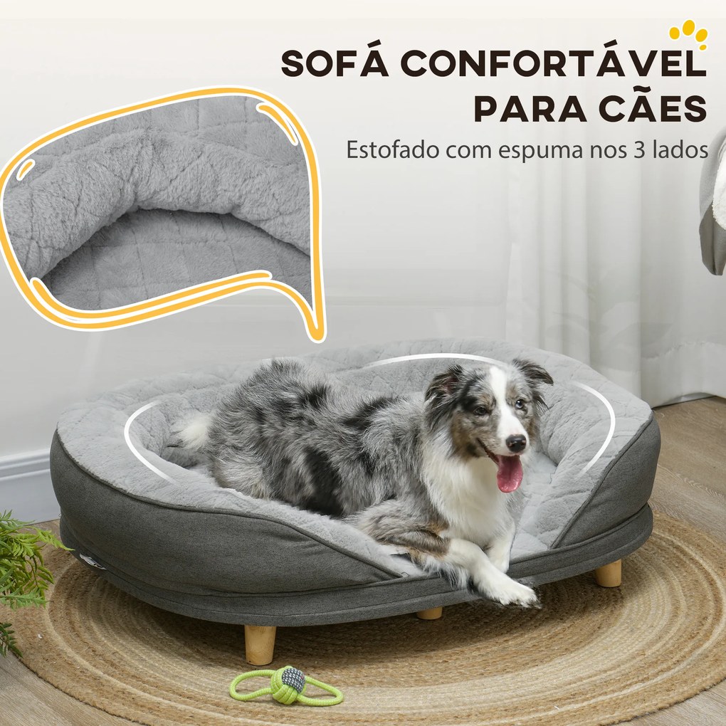 Sofá para Cães Médios e Grandes Sofá para Animais de Estimação Capa Lavável e Pés de Madeira Carga 25 kg 90x78x25 cm Cinza