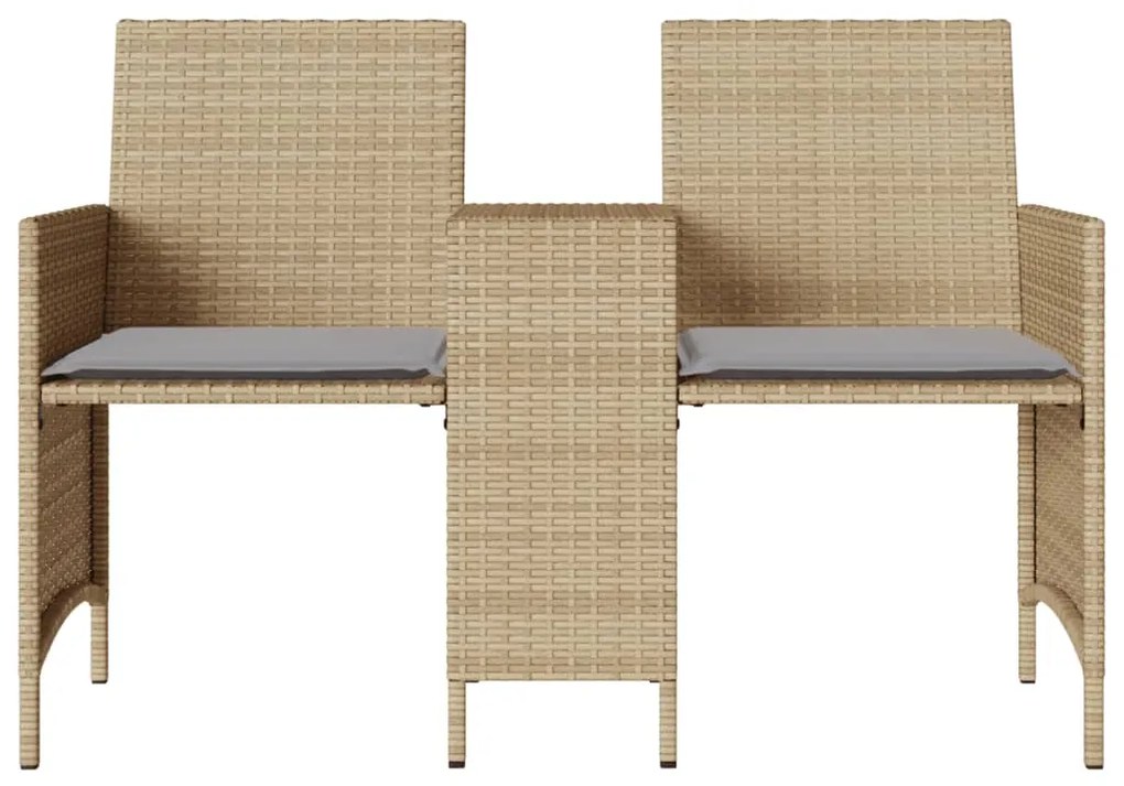 Sofá de jardim de 2 lugares com mesa e bancos vime PE bege
