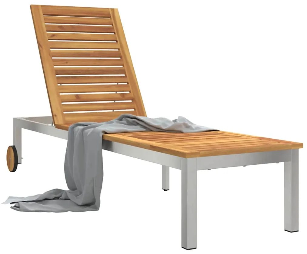 Espreguiçadeira com rodas 207x58x35 cm Madeira sólida de acácia e Aço
