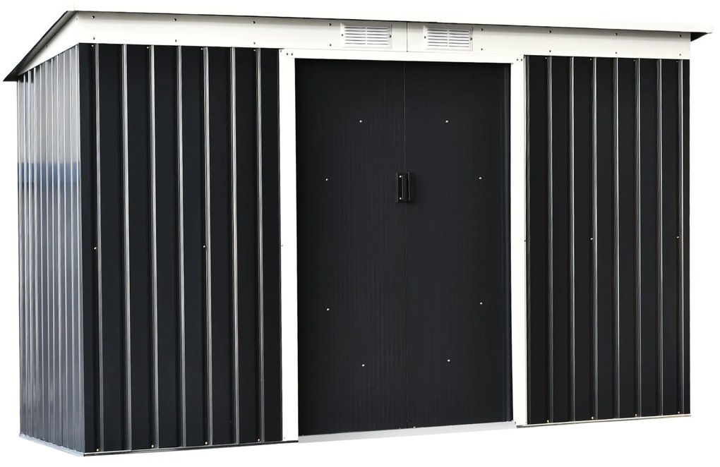 Abrigo de Jardim Metálico – 280x130x172 cm – Com Porta de Correr, Vent