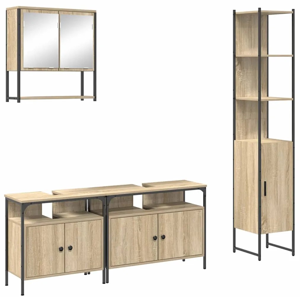Conjunto de Móveis para Banheiro 4 pcs Carvalho sonoma Médio