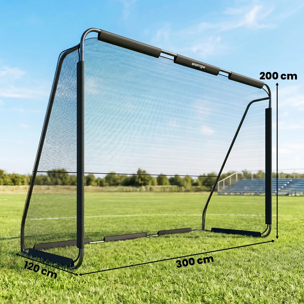 Baliza de Futebol para Jardim 300x120x200 cm com Rede Resistente, Estrutura Metálica e Estacas, Preto