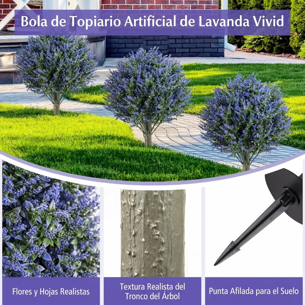 Conjunto de 2 árvores artificiais de lavanda realistas com estacas de 60 cm para interior (VASOS NÃO INCLUIDOS), exterior, alpendre, jardim e pátio