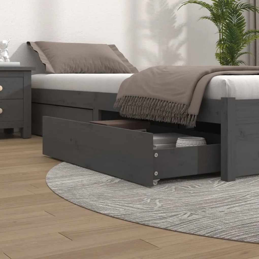 814996 vidaXL Gavetas de cama 4 pcs madeira de pinho maciça cinzento