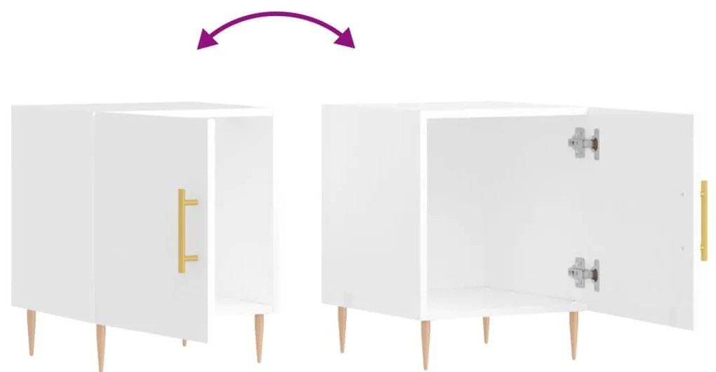 Mesa cabeceira 2pcs 40x40x50cm deriv. madeira branco brilhante
