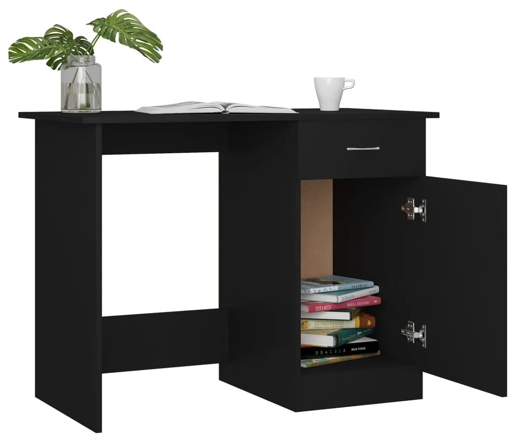 Secretária Woki com 1 Gaveta e Porta de 100 cm - Preto - Design Modern