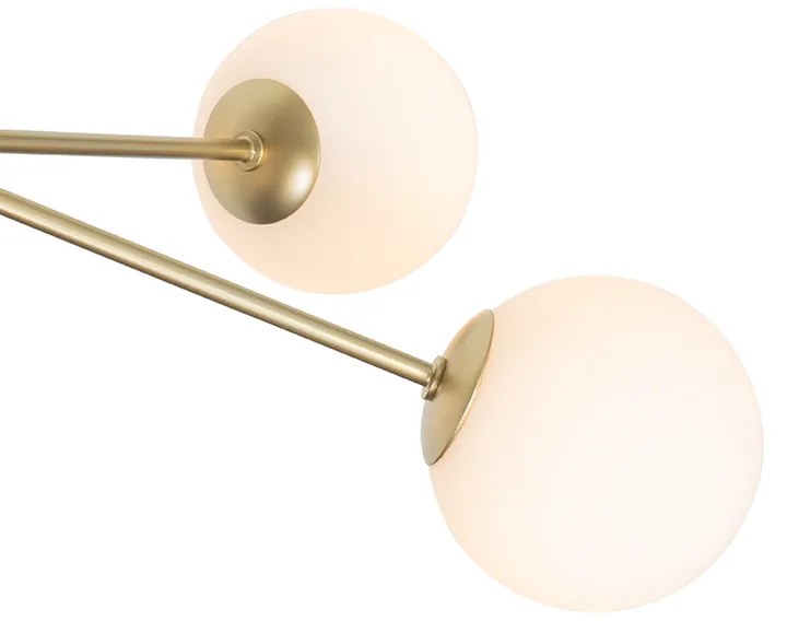 Moderno candeeiro suspenso dourado com vidro opalino 5 luzes - Coby Art Deco