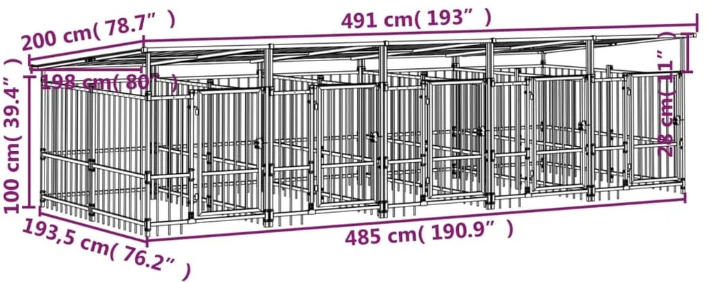 Canil de exterior com telhado 9,38 m² aço