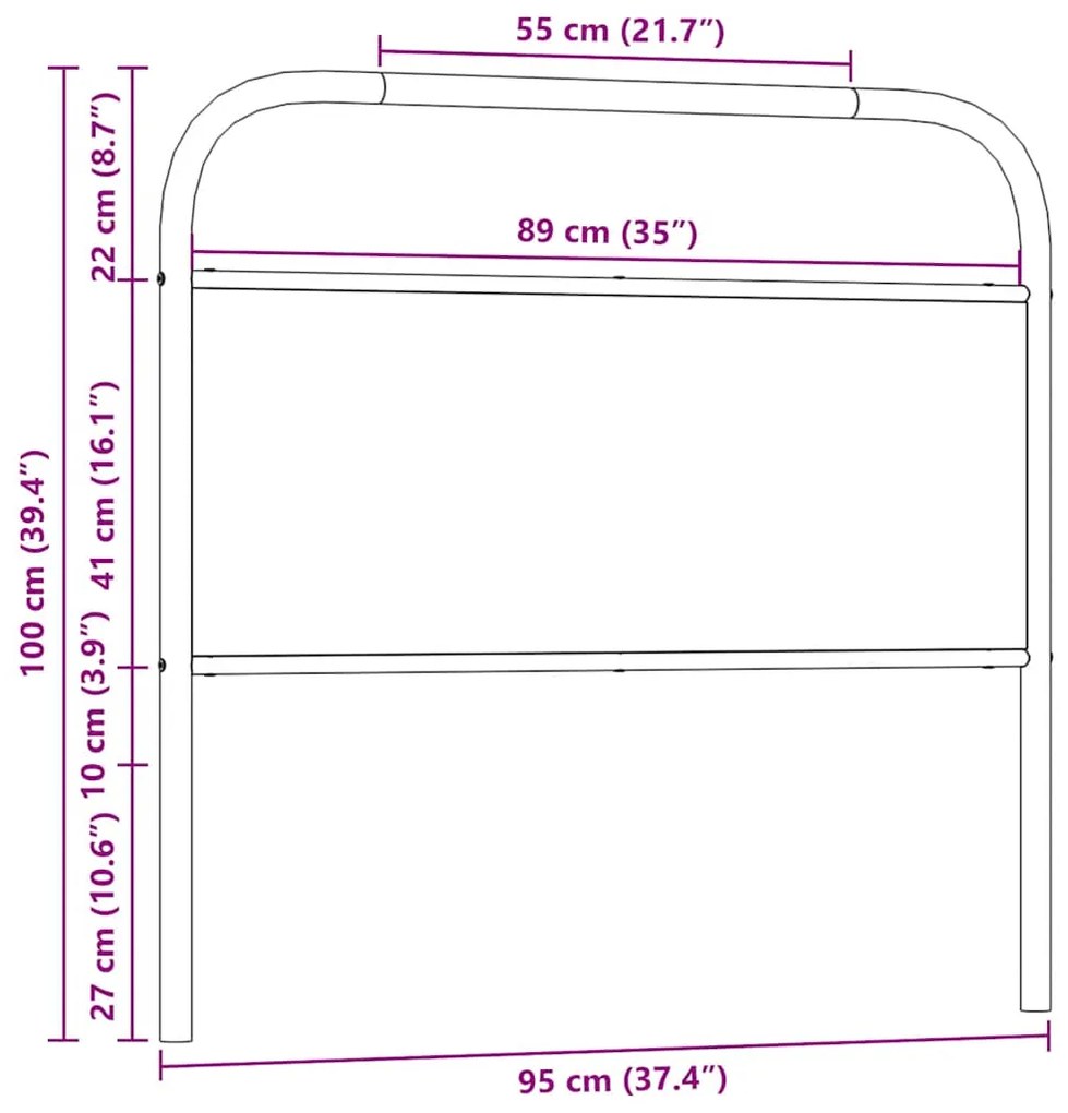 Cabeceira de cama 90 cm derivados madeira/aço carvalho fumado