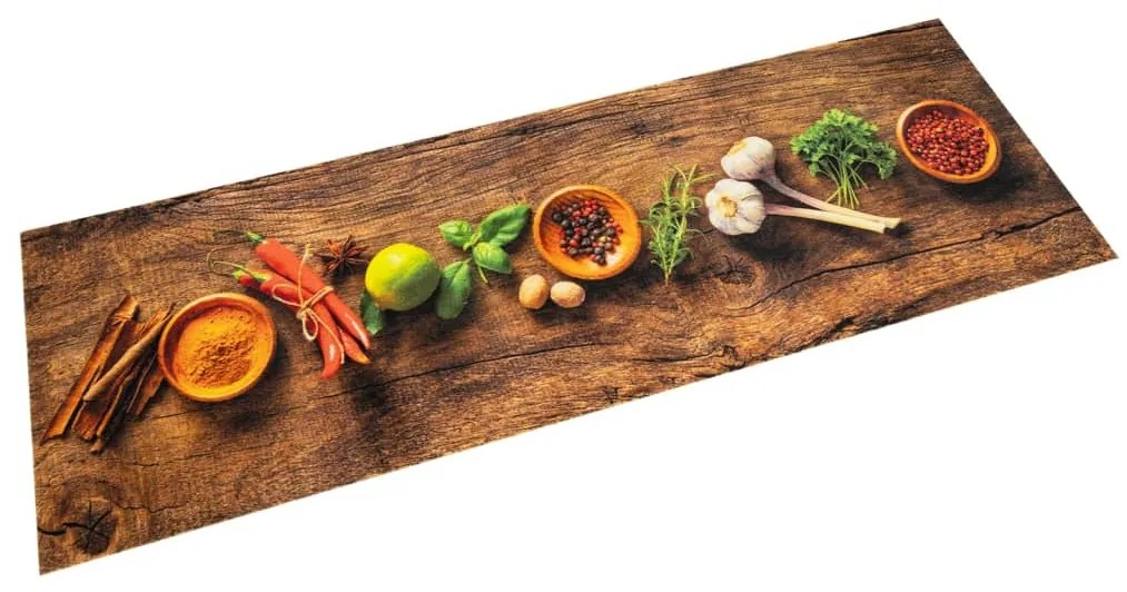 vidaXL Tapete de cozinha lavável 60x300 cm veludo padrão especiarias