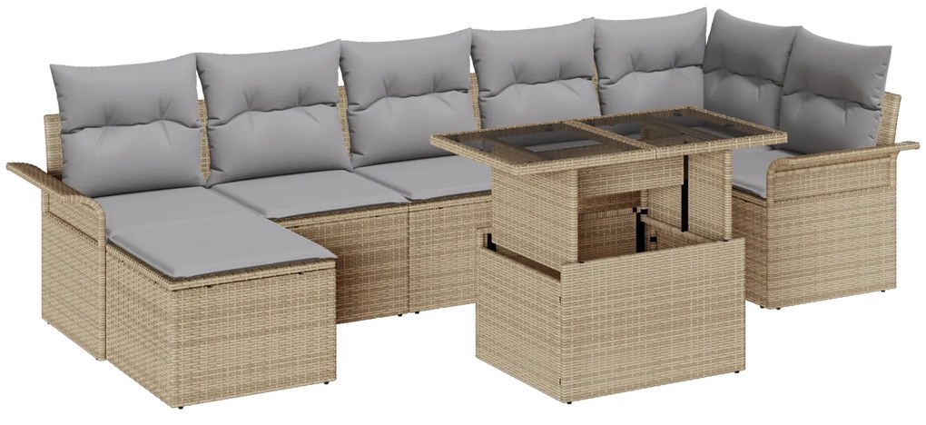 Conjunto de Sofá de Jardim vidaXL de 8 peças com Almofadas Bege de Polirattan