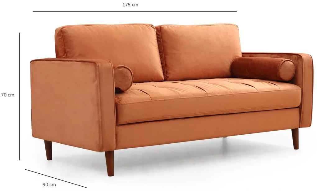 Sofá de 2 Lugares Rome – Laranja – 175 cm x 90 cm x 70 cm