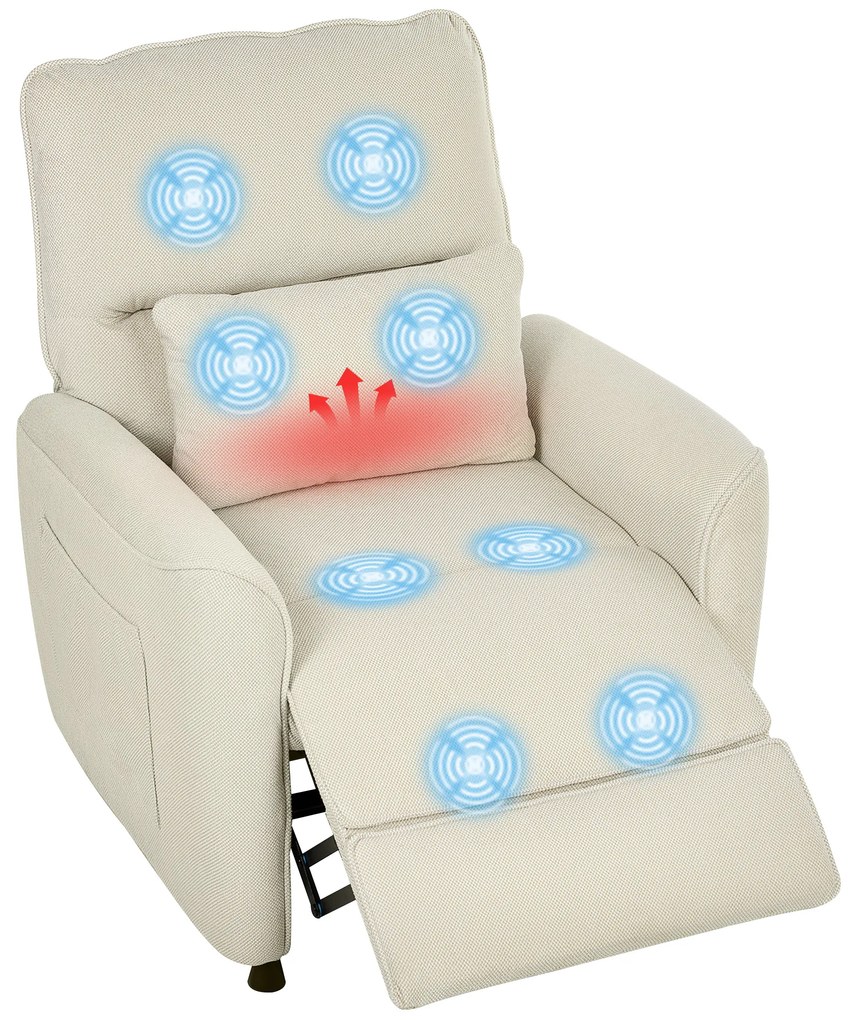 Poltrona Relax com Aquecimento Lombar e Massagem por Vibração Poltrona Reclinável com Função de Memória 88x93x102 cm Creme