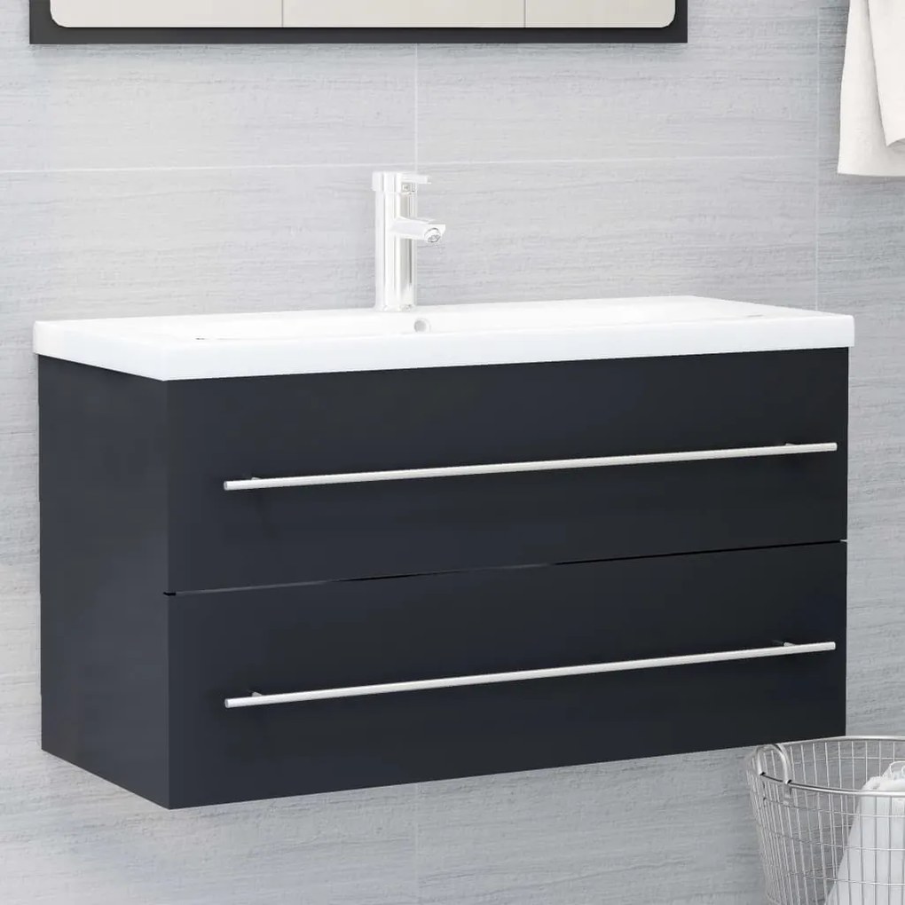 vidaXL Armário lavatório 90x38,5x48 cm contraplacado cinzento