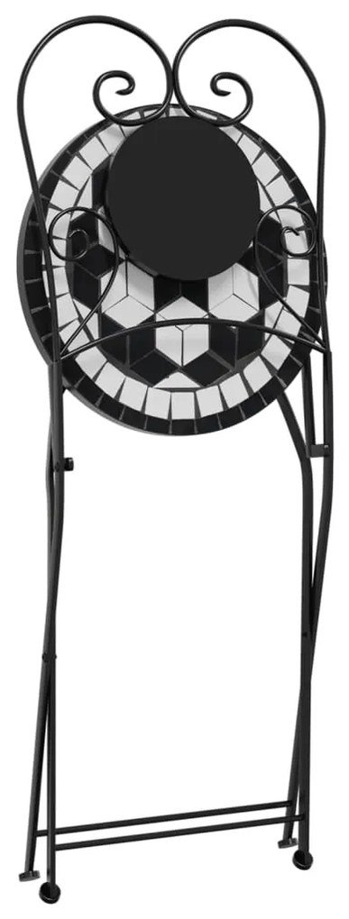 Conjunto de bistrô em mosaico ferro e cerâmica preto e branco