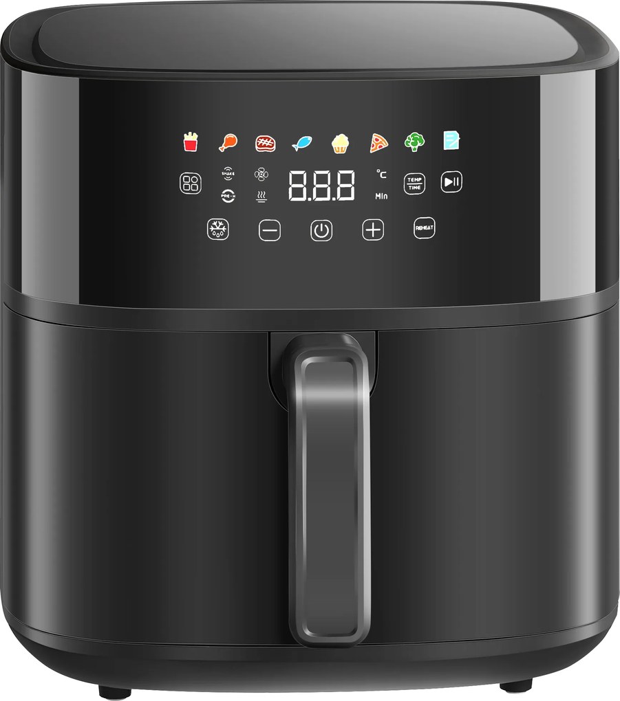 Airfryer de 8 L, 1700 W, 8 programas, ecrã tátil LED, temperatura regulável e temporizador, preta