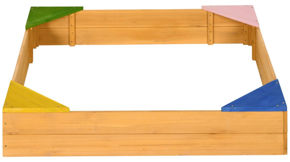 Outsunny Caixa de Areia de Madeira Caixa de Areia para Crianças de 3-8 Anos com Tecido não Tecido e 4 Assentos para jardim Pátio Varanda 109x109x19,8 cm Madeira