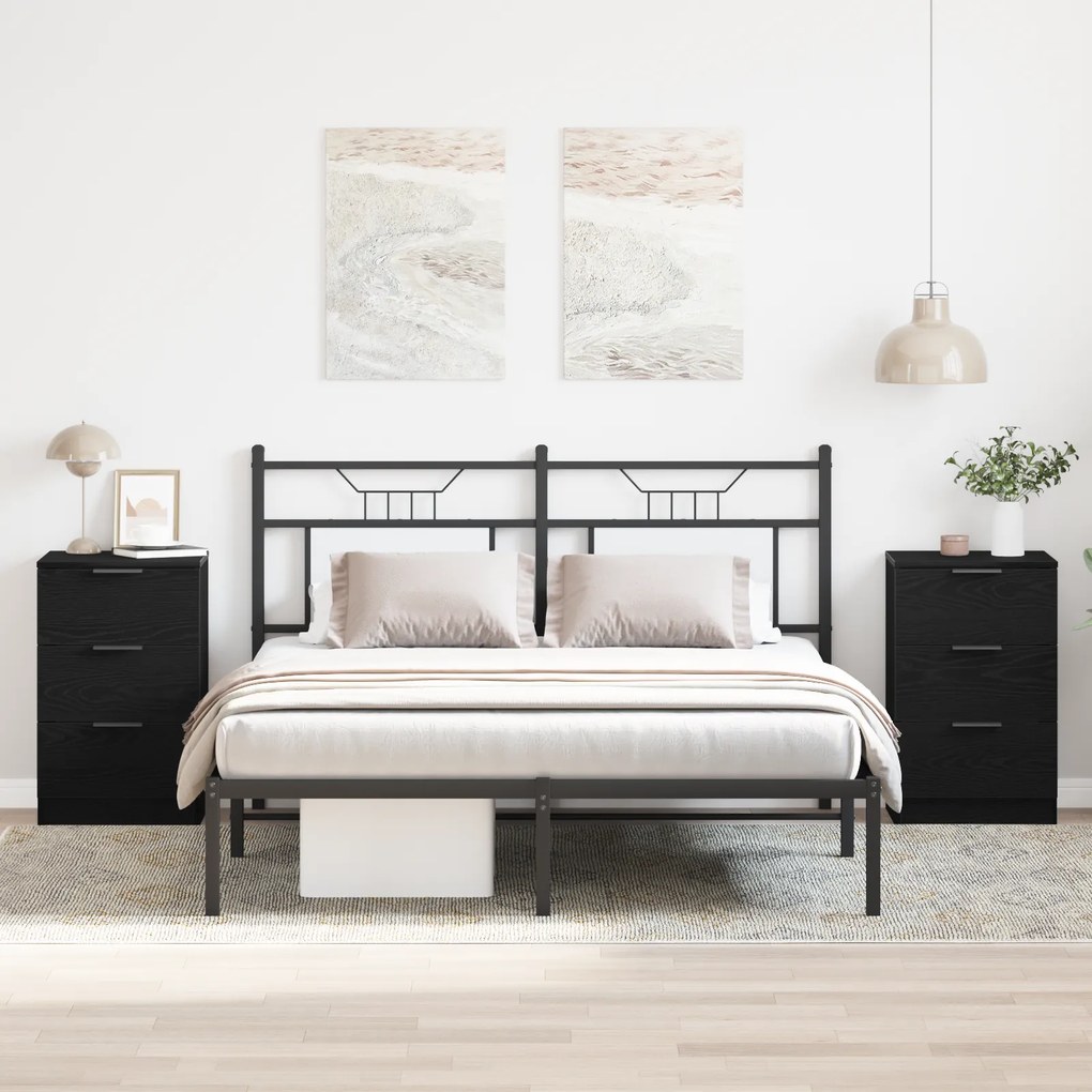 Conjuntos de Mesas de Cabeceira vidaXL 2 peças Carvalho Preto 40x65x65 cm Feitas de Madeira Engenharia