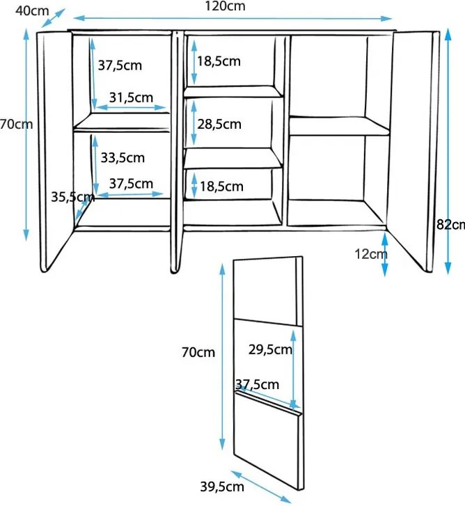 Aparador Moderno Louredo – 120x82 cm – Branco e Preto com LED Azul e P
