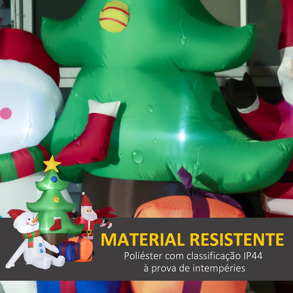 Árvore de Natal Insuflável 190cm com Luzes LED Impermeável IP44 e Inflador Decoração de Natal para Interiores e Exteriores 210x92x190cm Multicor