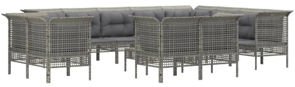 13 pcs conjunto lounge de jardim c/ almofadões vime PE cinzento