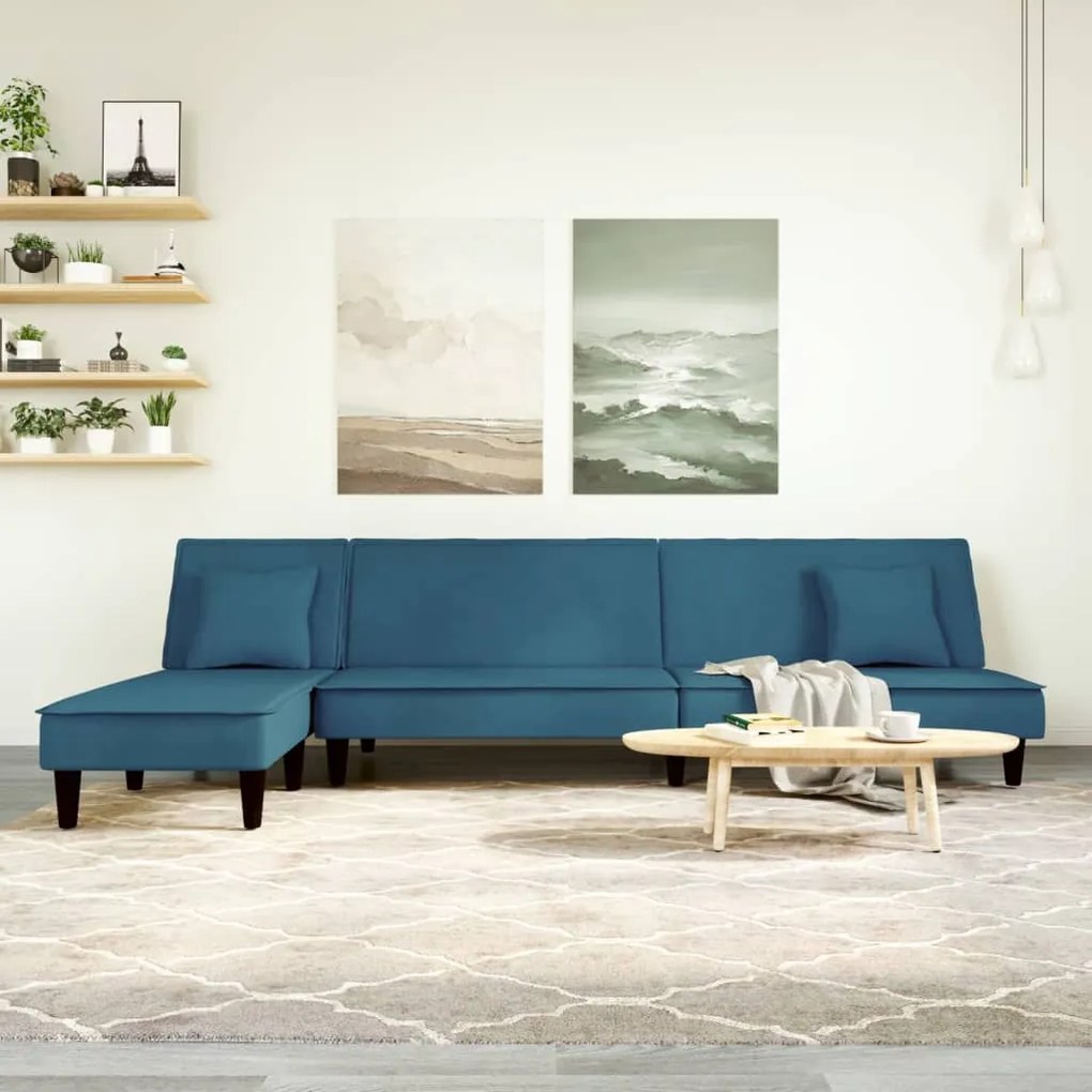 3157250 vidaXL Sofá-cama em forma de L 255x140x70 cm veludo azul