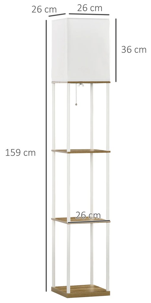 Candeeiro de Pé Moderno com Prateleiras Candeeiro de Pé para Sala de Estar Lâmpada E27 Máx. 40W com Ecrã de Tecido e Interruptor de Pé para Dormitório