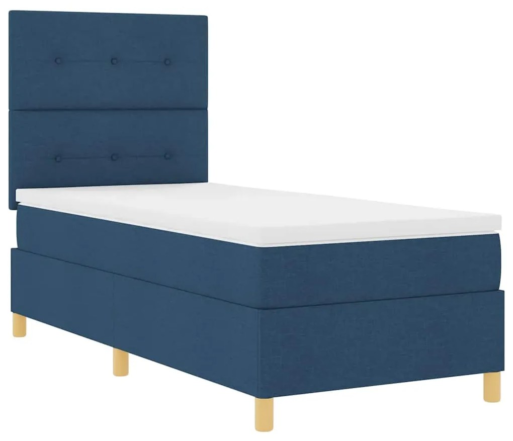 Cama Box com Colchão &amp; LED Azul 100x200 cm em Tecido