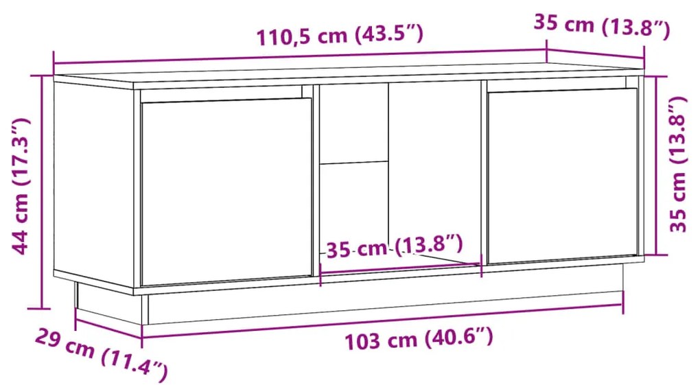 Móvel de TV Irene - Cor Castanho Mel - 110,5x35x44 cm Madeira de Pinho