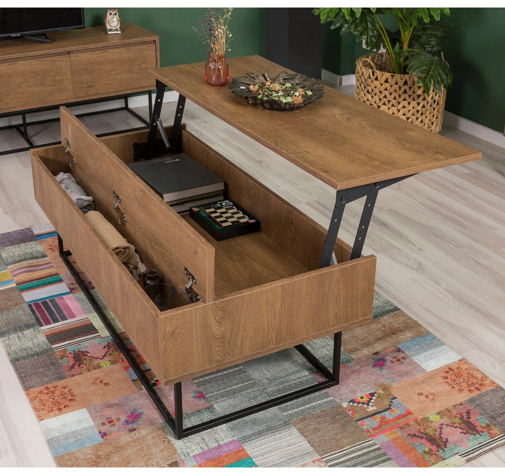 Conjunto de Mobiliário de Sala Laxus – Noz/Preto – TV: 140x50x40 cm, M