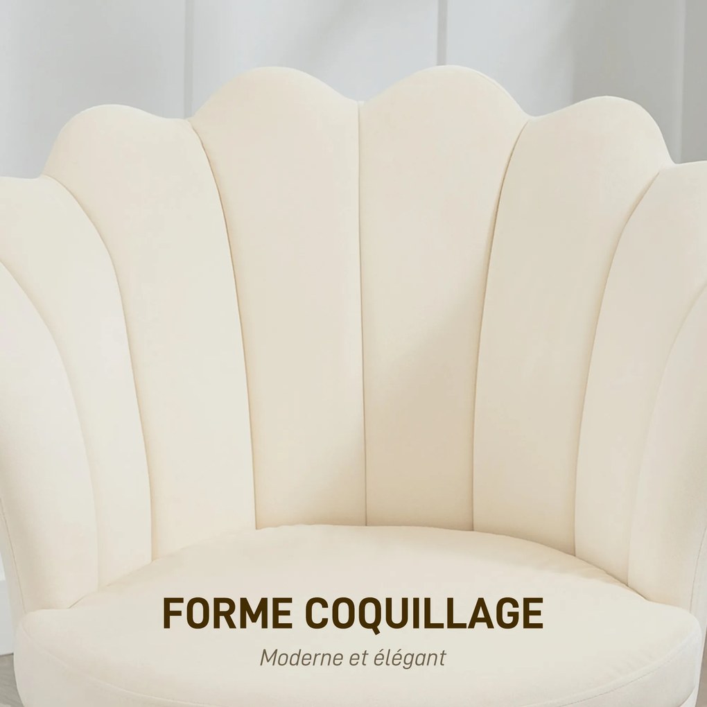 Poltrona em forma de concha, cadeira de Toucador, poltrona de veludo, poltrona de sala com pés em metal dourado bege