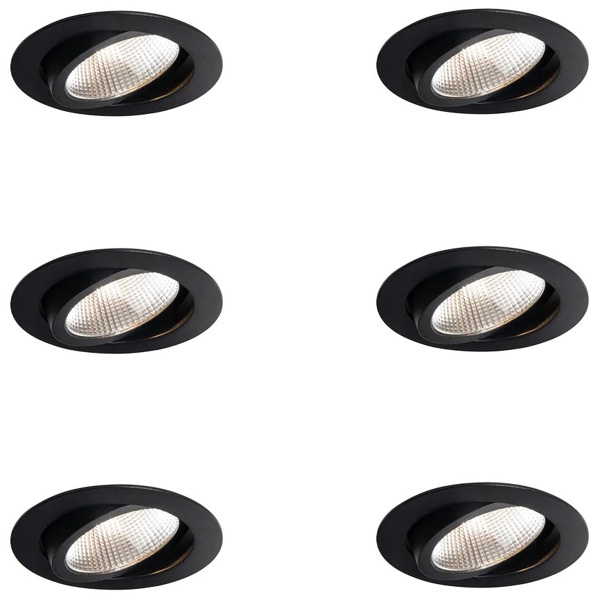 Conjunto de 6 focos embutidos pretos 9,5cm incl. LED 1300 lm regulável IP23 - Gaius
