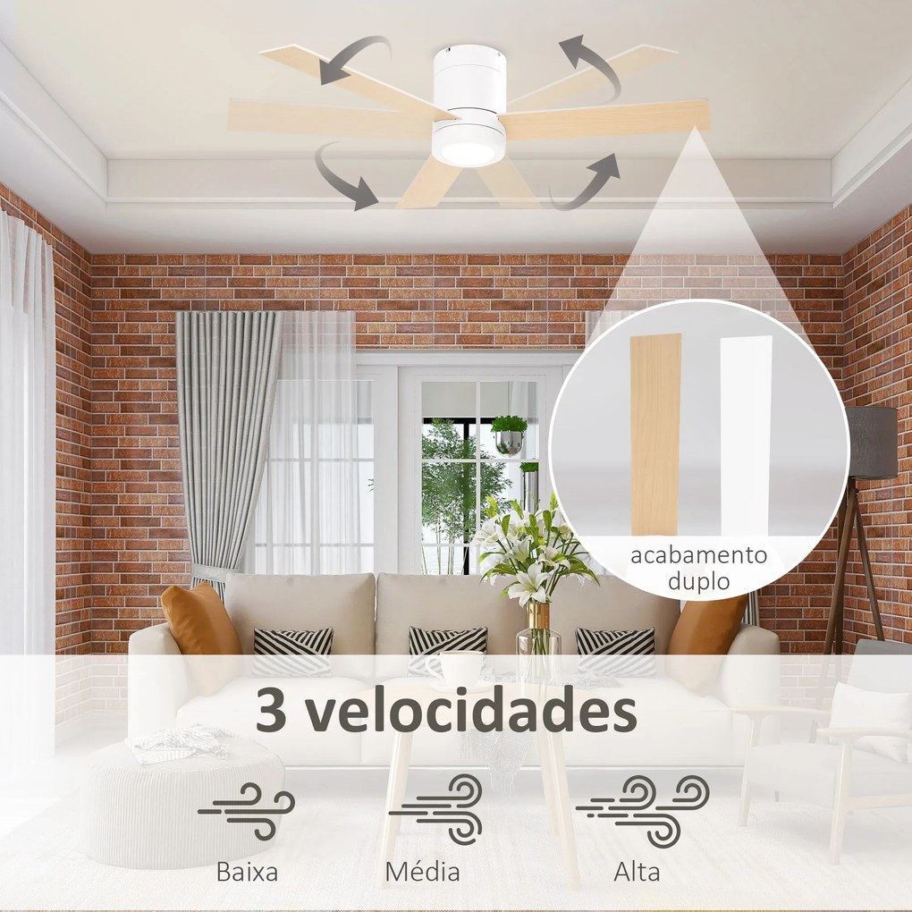 HOMCOM Ventoinha de Teto 48W com Luz LED Controle Remoto 3 Velocidades