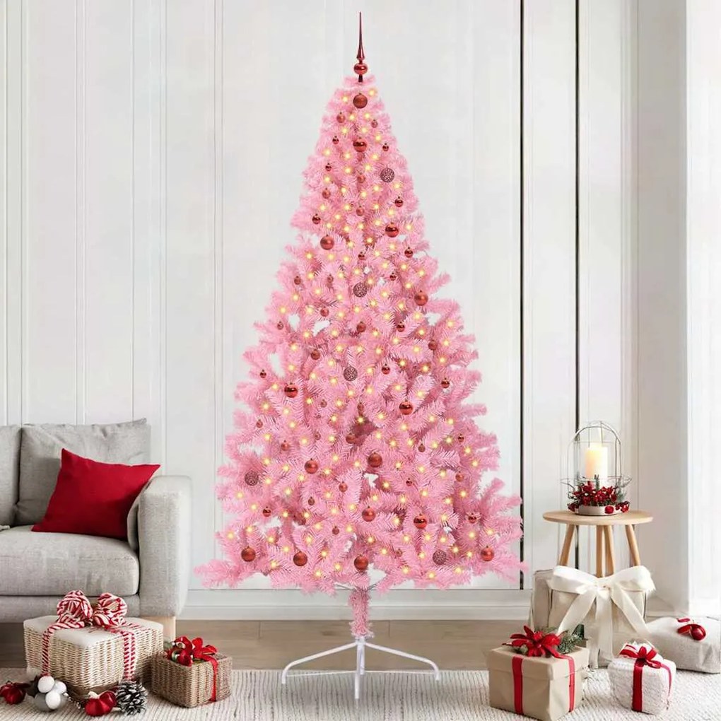 vidaXL Árvore de Natal Artificial Pré-iluminada Rosa 240 cm PVC