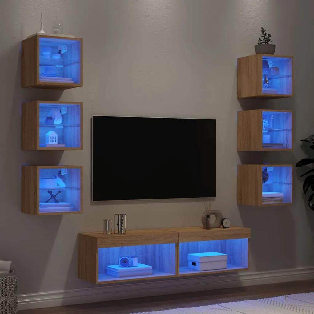 8pcs móveis parede p/ TV c/ LEDs deriv. madeira carvalho sonoma